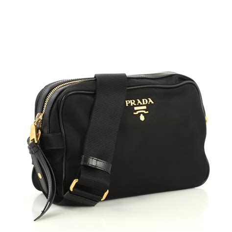 prada camera case crossbody tessuto nylon gold tone black|real real Prada camera bags.